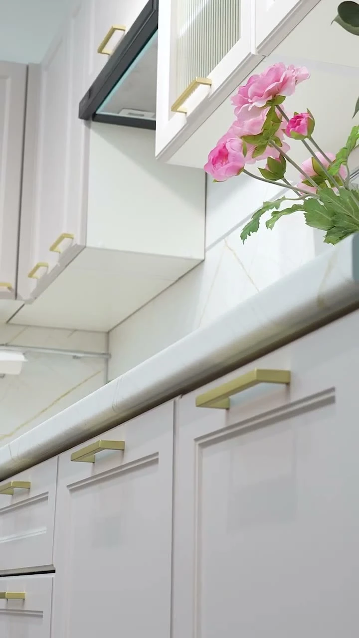 Кухонный гарнитур VIVAT Барселона-04, ЛДСП, МДФ и стекло, угловой, с ящиками, цвет кашемир